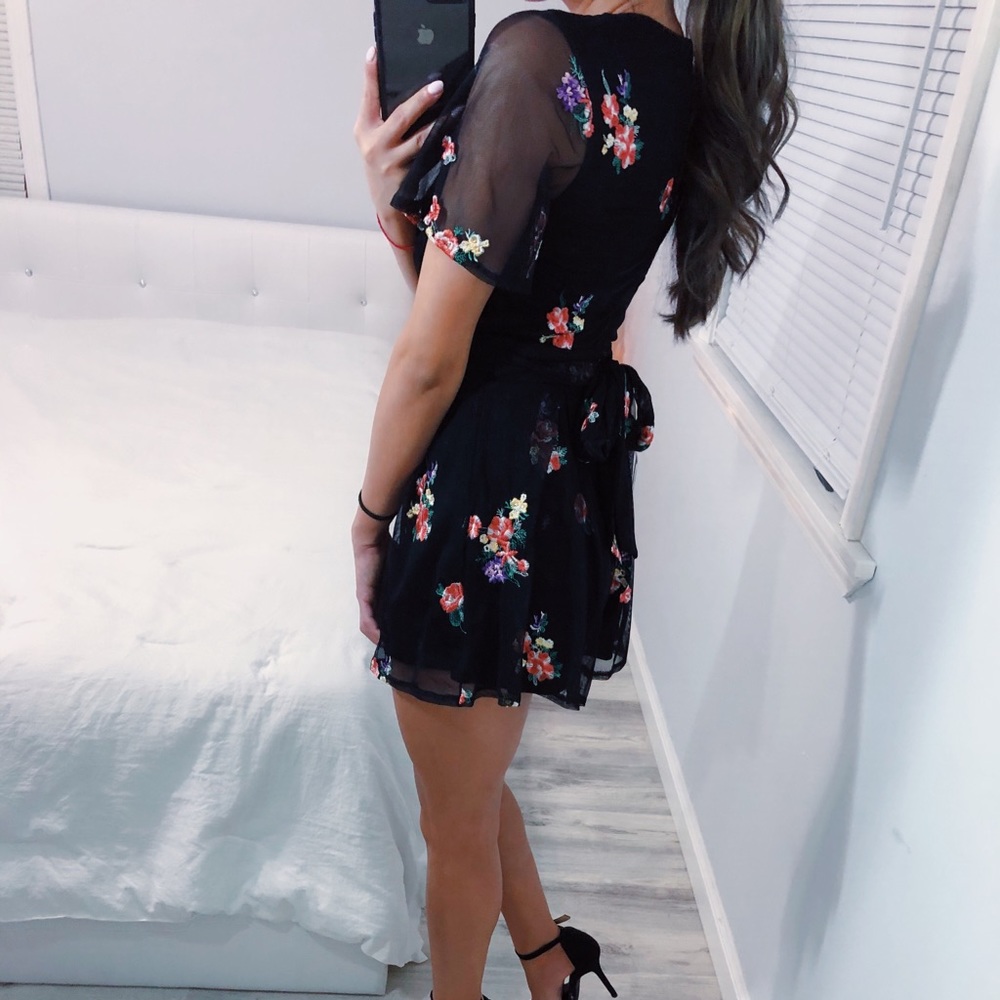 Black Floral Embroidered Romper